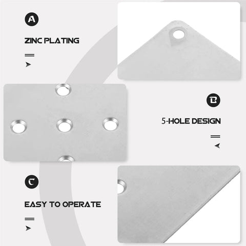 Eight Piece Galvanized Steel Furniture Leg Mounting Plates with zinc plating, 5-hole design for easy installation.