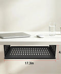 Heavy Duty Under Desk Computer Mount For Small Form Factor Desktops Plus Gaming Consoles Straight Up Rugged Space Saving Organizer with measuring dimensions.