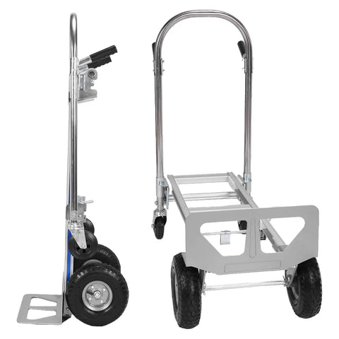 2-In-1 Convertible Hand Truck With Wheels, 800 Lbs Aluminum Folding Cart For Heavy Loads, One-Hand Quick Switch Between Upright And Flat Modes, Tool-Free Setup, Compact, Durable Jobsite Transport, side and flat view