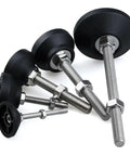 Heavy Duty Adjustable Leveling Feet 8 Pack Rock Solid Swivel Base Furniture Legs For Cabinets Shelves Workbenches Rustproof M12 Thread 50 Millimeter Diameter Anti Vibration Support Studs with black bases and silver threads