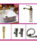Top Shelf Handmade Ceramic Bathroom Sink Featuring A Super Sleek Butterfly Design Countertop Vessel Wash Basin For Compact Vanities And Lowkey Classy Bathroom Decor, shown with faucet and plumbing accessories.