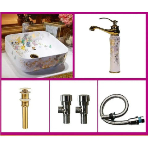 Top Shelf Handmade Ceramic Bathroom Sink Featuring A Super Sleek Butterfly Design Countertop Vessel Wash Basin For Compact Vanities And Lowkey Classy Bathroom Decor, shown with faucet and plumbing accessories.