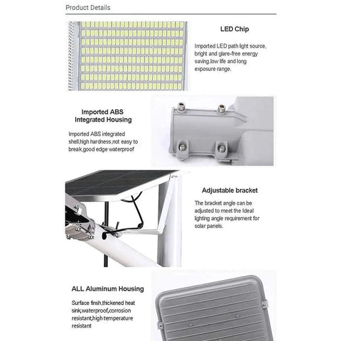 Heavy Duty Solar LED Flood Light With Remote And Light Sensor IP65 Waterproof 10W To 150W features LED chip, ABS housing, and adjustable bracket.