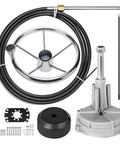 Outboard Rotary Steering System With 14-Foot Steering Cable, 3 Quarter Inch Shaft, 13.5 Inch Stainless Wheel, Marine Boat Steering Kit