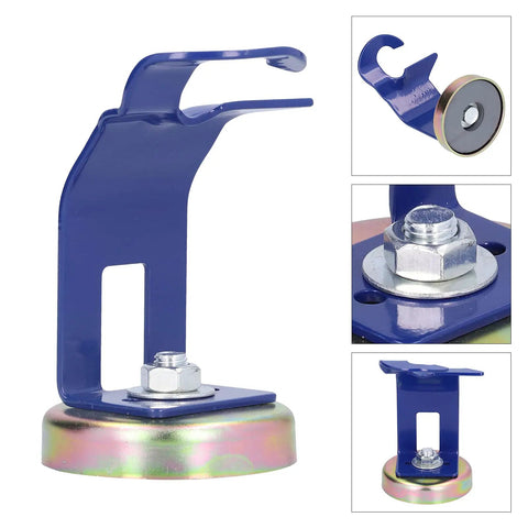 Heavy Duty Magnetic Welding Torch Holder With Secure Buckle Alloy Steel Base prevents slipping, showcasing strong magnet and base design.
