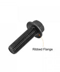 M14 X 45mm Hex Serrated Flange Bolts 10.9 Grade Carbon Steel Heavy Duty Fasteners Black Oxide Finish close-up view of ribbed flange