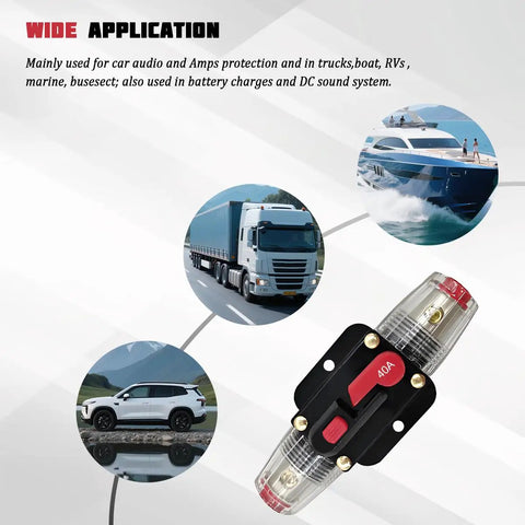 Top Shelf 40 Amp Auto Circuit Breaker, Built Like A Tank Waterproof Inline Fuse With Easy Manual Reset, Pro Grade Copper Core in use for trucks and boats.