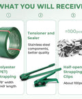 Five Eighths Inch Polyester PET Banding Kit For Pallets 1049 Feet Long Strapping Set With Heavy Duty Steel Tensioner