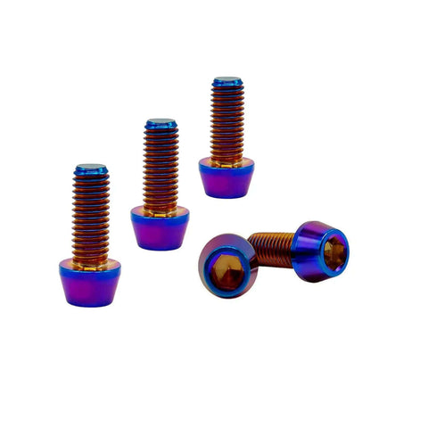 Five Pack Titanium M6x1 Thread 25mm Hex Socket Head Bolts For Bike Stem Burnt Blue Titanium Finish
