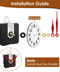 Installation guide for Three Shaft Size Quartz Clock Movement Kit With Eight Pairs Of Short Hands, showing parts assembly.
