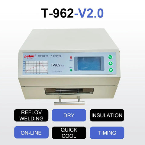 Front view of Efficient 110V 800W Infrared Reflow Oven For PCBs And BGA Soldering with control panel displayed