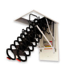 Straight Up Automatic Electric Telescopic Attic Staircase Foldable Loft Ladder With Rock Solid Ceiling Mount Heavy Duty in Black, showcasing steps and ceiling mount.