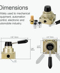 Rotary Lever Hand Valve HV-04 for Pneumatic Systems with dimensions, 3 Position 4 Way, 1/2 Inch NPT inlet outlet shown in diagram