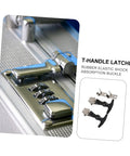 Heavy Duty Draw Latches Kit With Brackets, close-up of stainless steel toolbox latches and combination lock on silver case