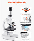 Kids And Adults Microscope With 40X To 2000X Magnification, Professional Compound Microscope With LED Illumination, adjustable features