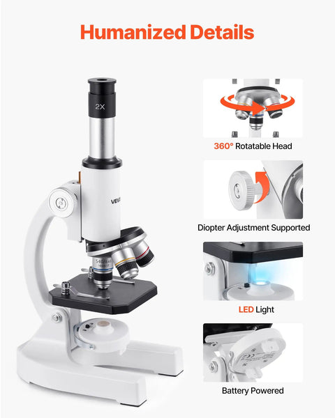 Kids And Adults Microscope With 40X To 2000X Magnification, Professional Compound Microscope With LED Illumination, adjustable features
