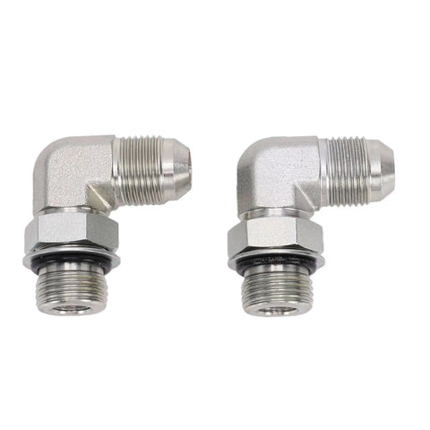 Pack Of 2 Or 3 8 Inch Flare To Orb Male 90 Degree Hydraulic Hose Fittings With Carbon Steel Build And O Ring Seal, two elbows
