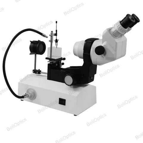 Jewelry Microscope, Stereo Zoom 6.7X-45X, LED Illumination, Oil-Immersed Gem Stand For Gemology, Professional Jewelry Inspection, High-Res Clarity For Facets And Inclusions, JM02020101 on white base with light arm