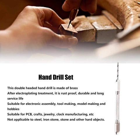 Rock Solid Double Hand Drill With Premium Brass Body And Dead Simple Twist Grip Perfect For Precision Hobby Work And Electronic Assembly, shown in use carving wood.