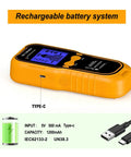 AUNMAS ABS Construction Handheld Stud Finder Wall Scanner with LCD Display showcasing Type-C charging port and battery details.