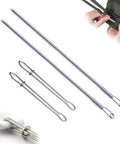 Four Piece Drawstring Threader Tool Set In Stainless Steel, Includes Long Loop Turners And Short Rope Threading Clips for quick fixes.