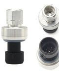 AC Pressure Switch Sensor For GM Vehicles with metal and plastic components, showing 3-pin design and 10.5 mm thread.