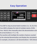 BM6520 Money Counter Machine control panel with UV MG IR DD detection, 3.5 Inch Color TFT Display showing 100 pieces counted