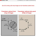 Berta 2-pack frameless full-overlay soft-close cabinet hinges diagram: cup hinge on door, plate hinge on side panel with dimensions