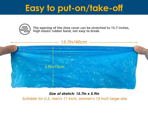 Non Slip Disposable Shoe Covers 100 Pack 50 Pairs 15.7 Inch Hygienic Waterproof Foot Booties Indoor Use Recyclable CPE Material Fits Most Shoes Up To US Men 11 And Women 12.5 Stretchable One Size