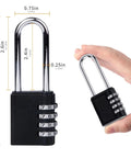4 Digit Outdoor Waterproof Long Shackle Padlock Set No Key Needed 2 Pack Weatherproof Black Padlocks with combination lock