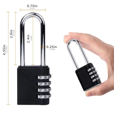 4 Digit Outdoor Waterproof Long Shackle Padlock Set No Key Needed 2 Pack Weatherproof Black Padlocks with combination lock