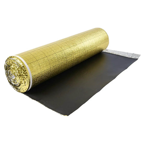 Heavy Duty Three In One Floor Underlayment Two Hundred Sq Ft Roll with Built In Tape and Vapor Barrier, 3mm thick EPE foam, gold coating.