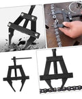 Beefy Motorcycle Chain Tensioner Tool Heavy Duty Steel Chain Adjuster shown in use for quick tightening on motorcycle chain.