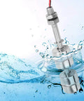 Stainless Steel Double Ball Float Switch for Water Level Control in Tanks, Pools, Sinks, and Fish Tanks, shown in water splash