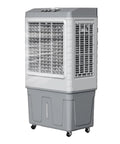 Portable Evaporative Air Cooler With Four Freezing Ice Packs And Spacious Water Tank Kicks Serious Heat For Bedroom Home Office And Keeps Your Space Cool As Butter Daily, gray mobile unit with wheels.