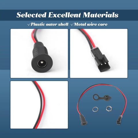 DC5521 Electric Bicycle Charging Port Replacement, close-up of black plastic outer shell and red metal wire core, accessories included