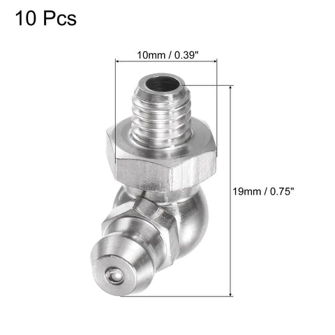 Stainless Steel 90 Degree Grease Fitting Elbow M6 X 1mm Thread For Hydraulic Systems, 10 Pcs with Dimensions