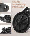 Table Saw Hand Wheel Replacement 089290001054 Fits Ryobi And Ridgid R4513 Models, close-up of black plastic parts, side view