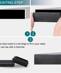 Heavy Duty Black Rectangle Tube End Caps 20 Pack Square Plastic Furniture Glides shown on application steps for easy installation.