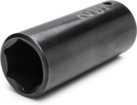 Single socket from 18 Piece Deep Metric Impact Socket Set for One Half Inch Drive, Off Corner Loading to Prevent Rounding