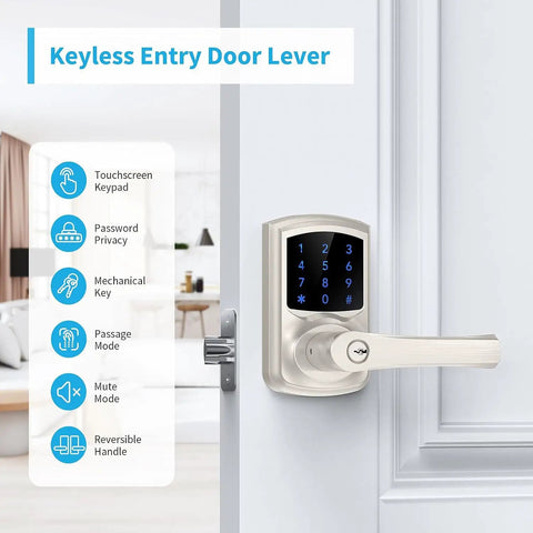 Top Shelf Touchscreen Keyless Entry Door Lock With Blue Backlit Keypad And Satin Nickel Finish For No Sweat Front Door Security Setup And Digital Smart Backup
