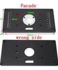Facades of Top Shelf Aluminum Router Table Insert Plate, dimensions 235x120x9mm, precision center hub for plunge router base.