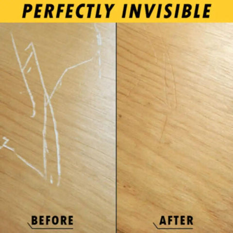 Before and after using Two Pack Wood Scratch Repair Kit For Furniture, Floors, Tables And Cabinets, Instant Drying Wood Touch Up Set.