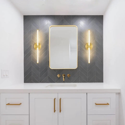 Two Pack Brass Gold Vanity Light Bar Set For Bathroom LED Wall Sconces Over Mirror Dimmable 3000K 4000K 5000K Selectable Color