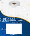 3300 Direct Thermal 4x6 Shipping Labels With Perforated White Paper And Strong Adhesive, roll size and dimensions shown