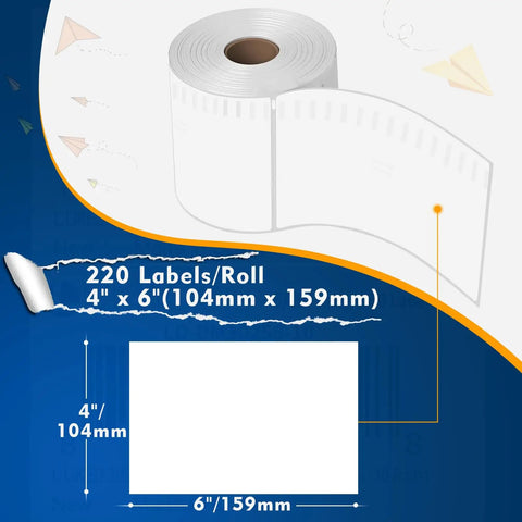 3300 Direct Thermal 4x6 Shipping Labels With Perforated White Paper And Strong Adhesive, roll size and dimensions shown