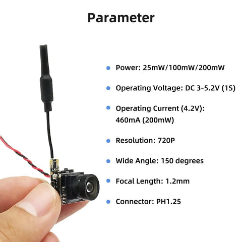5.8G FPV Camera With 48CH Wireless Image Transmission OSD 800TVL Adjustable 25mW 100mW 200mW For RC Cars Drones Specs
