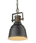 Quarry 1 Light Pendant In Antique Black Iron With Gold Accents For Industrial Farmhouse Kitchens Island Lighting, pendant close-up