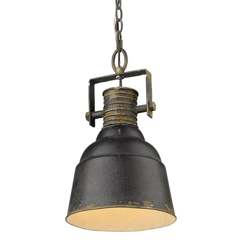 Quarry 1 Light Pendant In Antique Black Iron With Gold Accents For Industrial Farmhouse Kitchens Island Lighting, pendant close-up