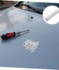 Grab 50 Durable Metal Panel Pulling Studs For Auto Body Work with a red screwdriver on a car hood.